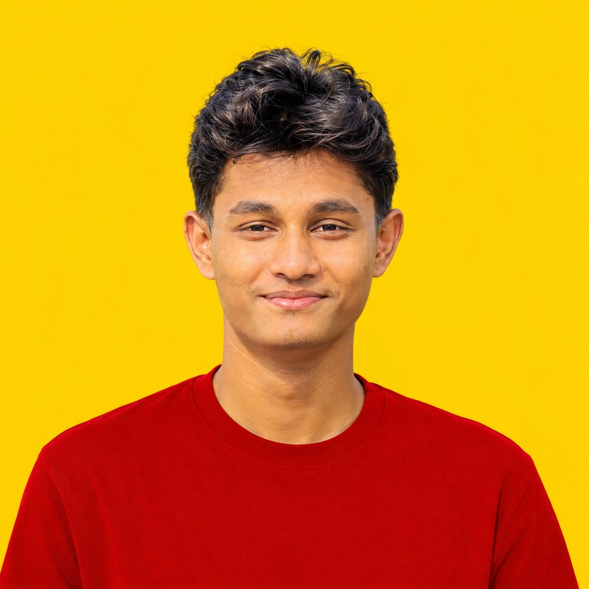 এডিট করার পরের ছবি — হলুদ স্টুডিও ব্যাকগ্রাউন্ডে প্রফেশনাল পোর্ট্রেট